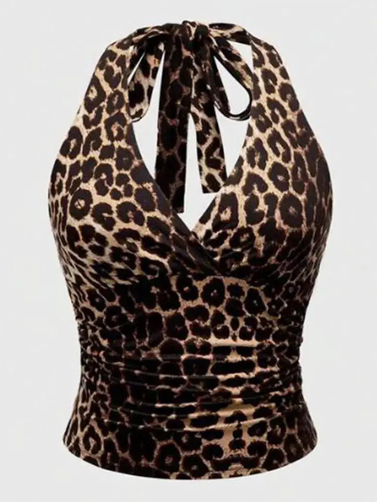 Spicy Girls Y2K Tank Top Harajuku Graphic Print Crop Top Leopard Lace Accent Streetwear Tee