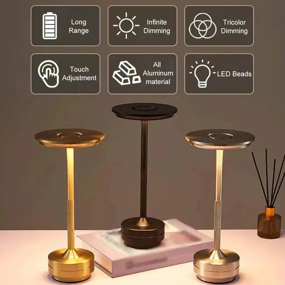 Wireless Simple Decorative Table Lamp set of 3 by Simples Market; aluminum bodies, touch-dimming, infinite dimming