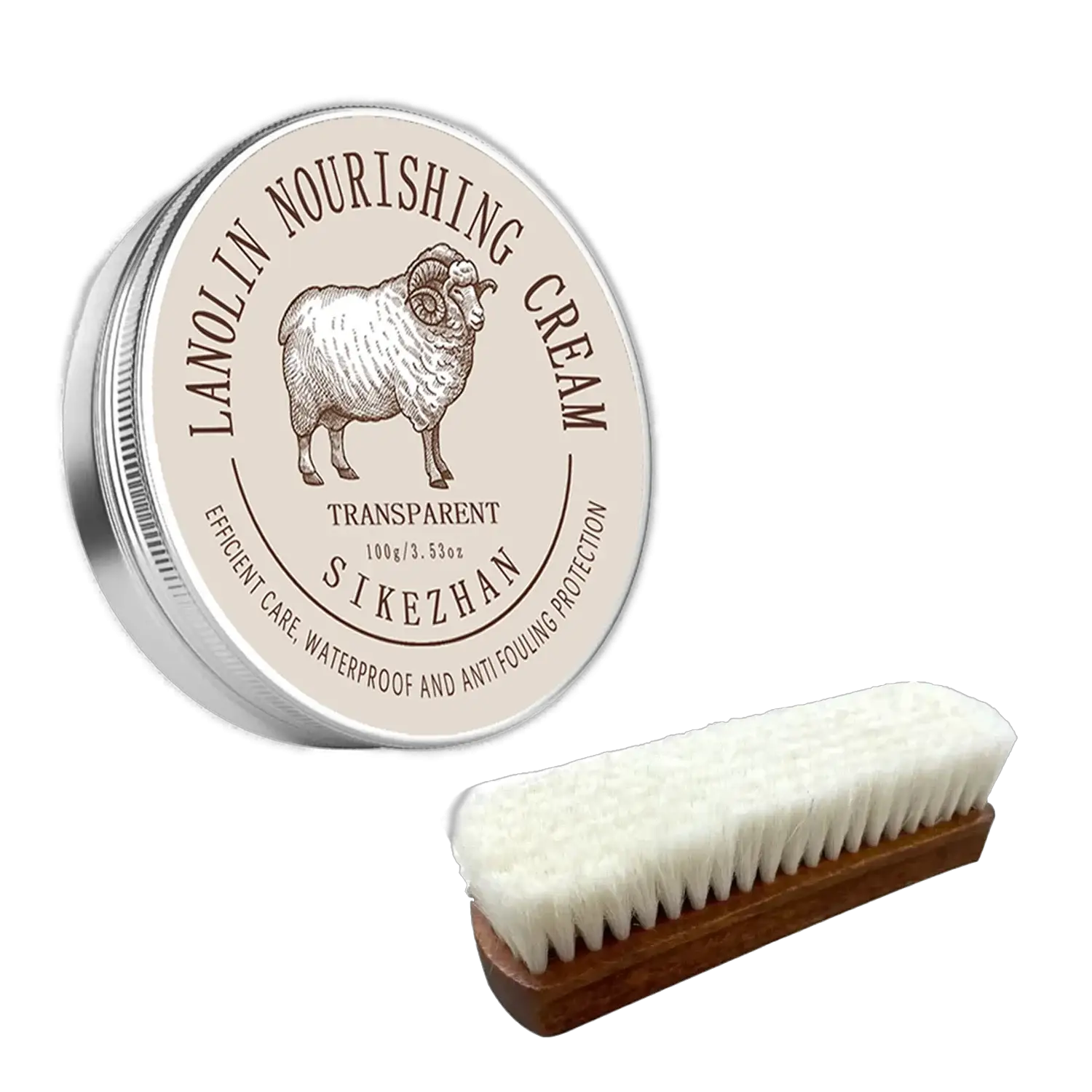 Leather conditioner kit with lanolin cream and soft wool brush by Simples Market