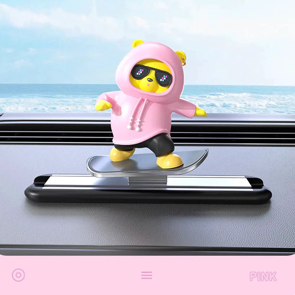 Skateboard Bear Magnetic Parking Number Plate For Dashboard Car Interior Decor Cartoon Ornament