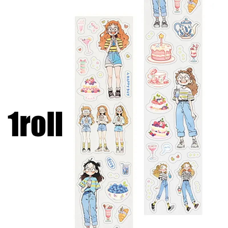 Mr Paper washi tape roll with two kawaii character sticker sheets for journaling and crafts