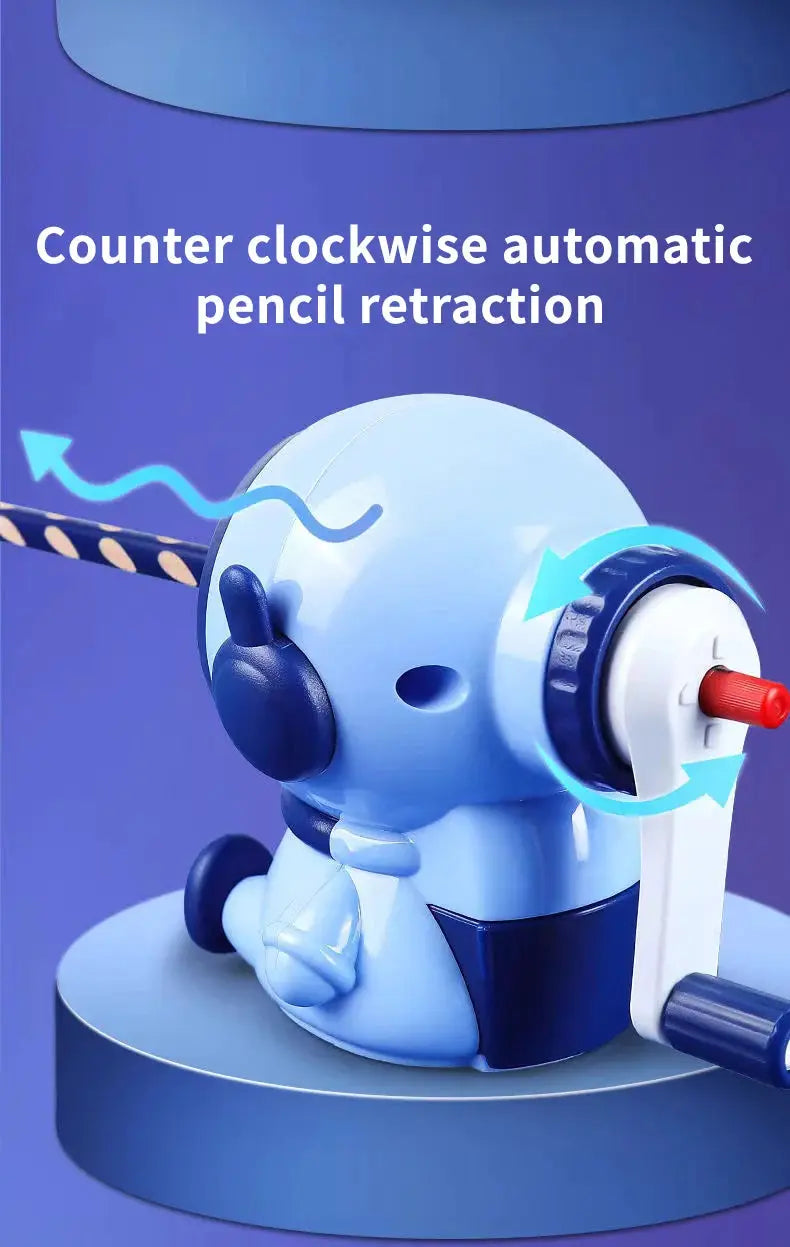 Astronaut cartoon pencil sharpener, blue hand-crank manual sharpener for school
