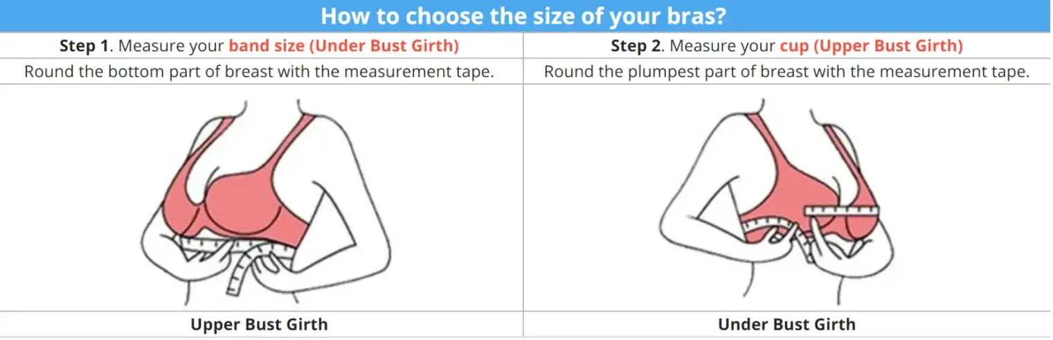 Diana Rose bra size guide infographic by Simples Market showing underbust and bust measurements for a push-up bra.