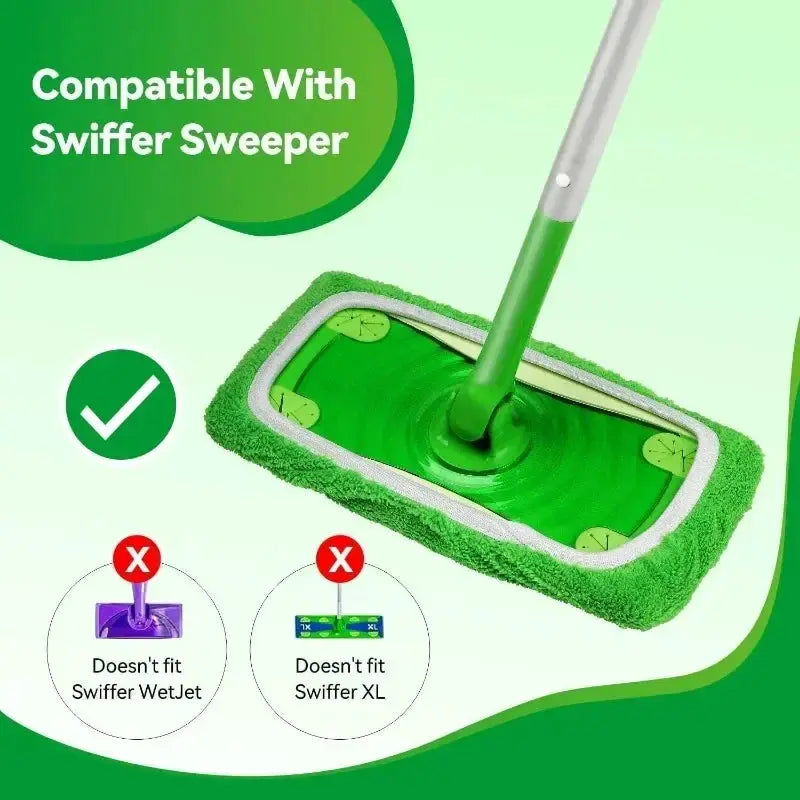 Simples Market green microfiber mop pad for Swiffer Sweeper, reusable wet/dry cleaning cloth