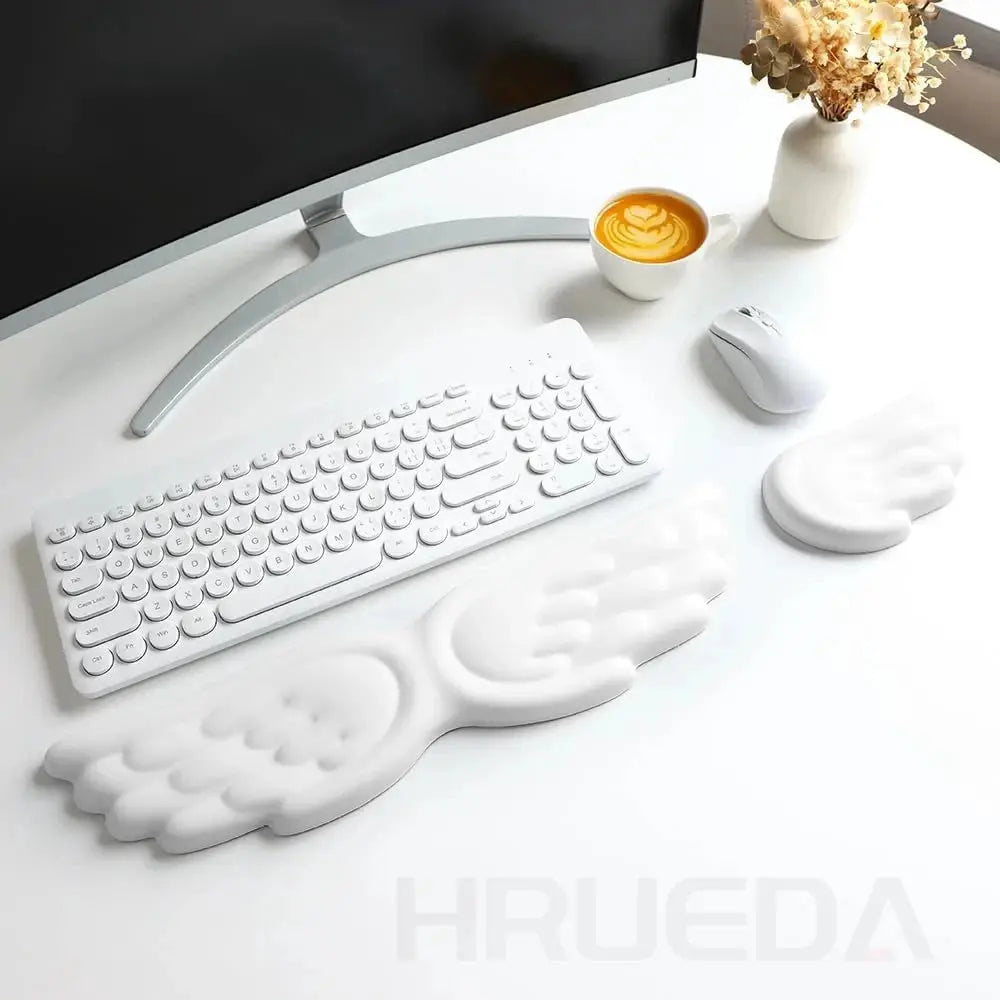 Angel Wing Memory Foam Wrist Rest and Mouse Pad Set for Keyboard and Laptop Ergonomic Non Slip Comfort