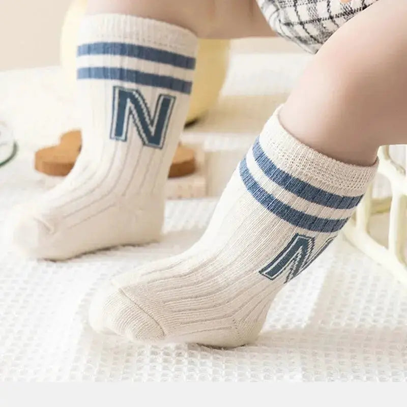 Three Pack Baby Letter Socks Knit Cotton Knee High Socks For Infants Toddlers Cute Stripe Pattern