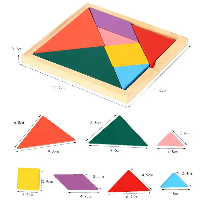1 Set Wooden Blocks Puzzle Tangram Jigsaw Toy Brain Teasers 3D Colorful Russian Blocks Montessori Educational