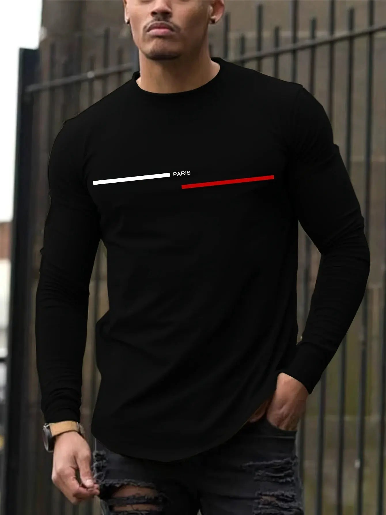 Men's 100 Percent Pure Cotton Summer Paris Print Long Sleeve T Shirt With Loose Casual Fit