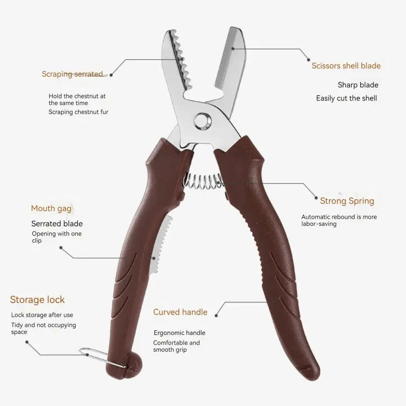 ChefCraft Multipurpose Chestnut Scissors Peeler For Efficient Shell Peeling And Leather Clip Cross Cutting