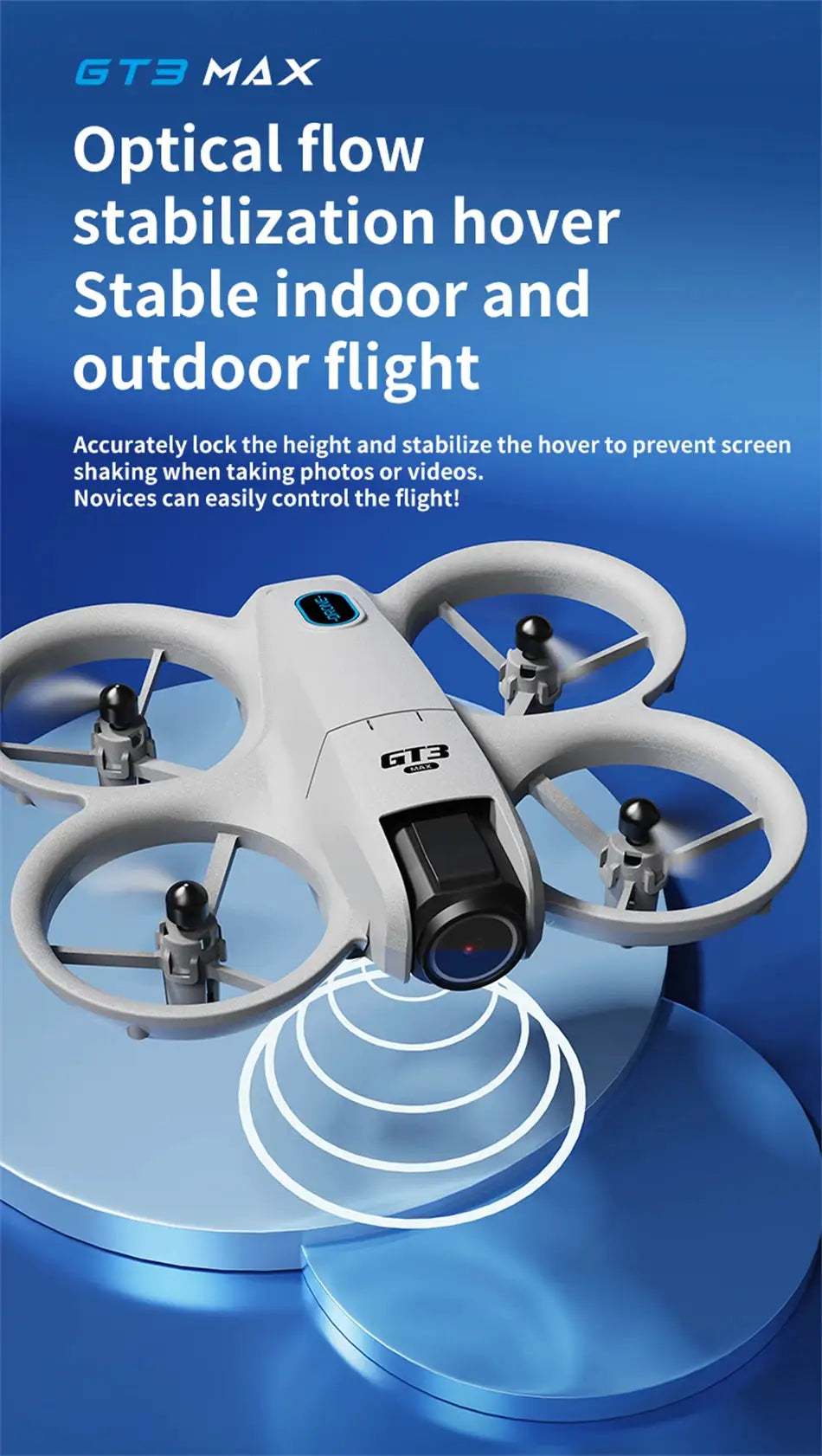 GT3 MAX quadcopter drone with four prop guards and front camera