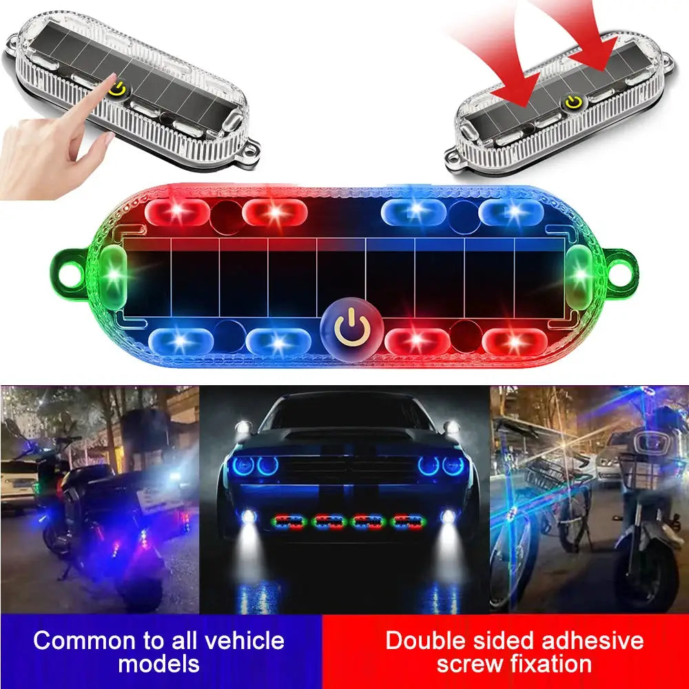 Solar LED Warning Light Strobe Flashing Safety Beacon For Motorcycles Cars Bicycles Anti Theft Auto Parking Rear Light