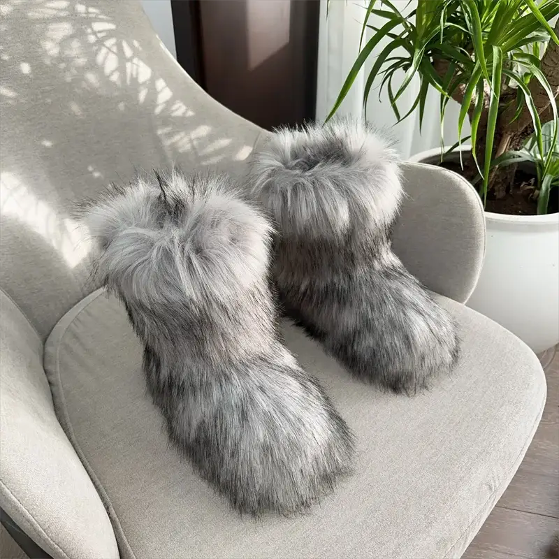 EverWarm Raccoon Fur Mid Calf Winter Snow Boots With Plush Insole And Short Plush Lining For All Day Warmth