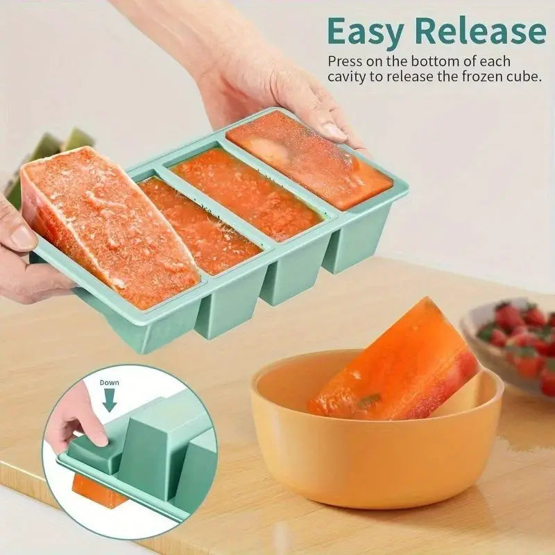 Silicone Freezer Tray With Lid Durable Stackable Food Storage For Freezing Soup Broth And Sauces