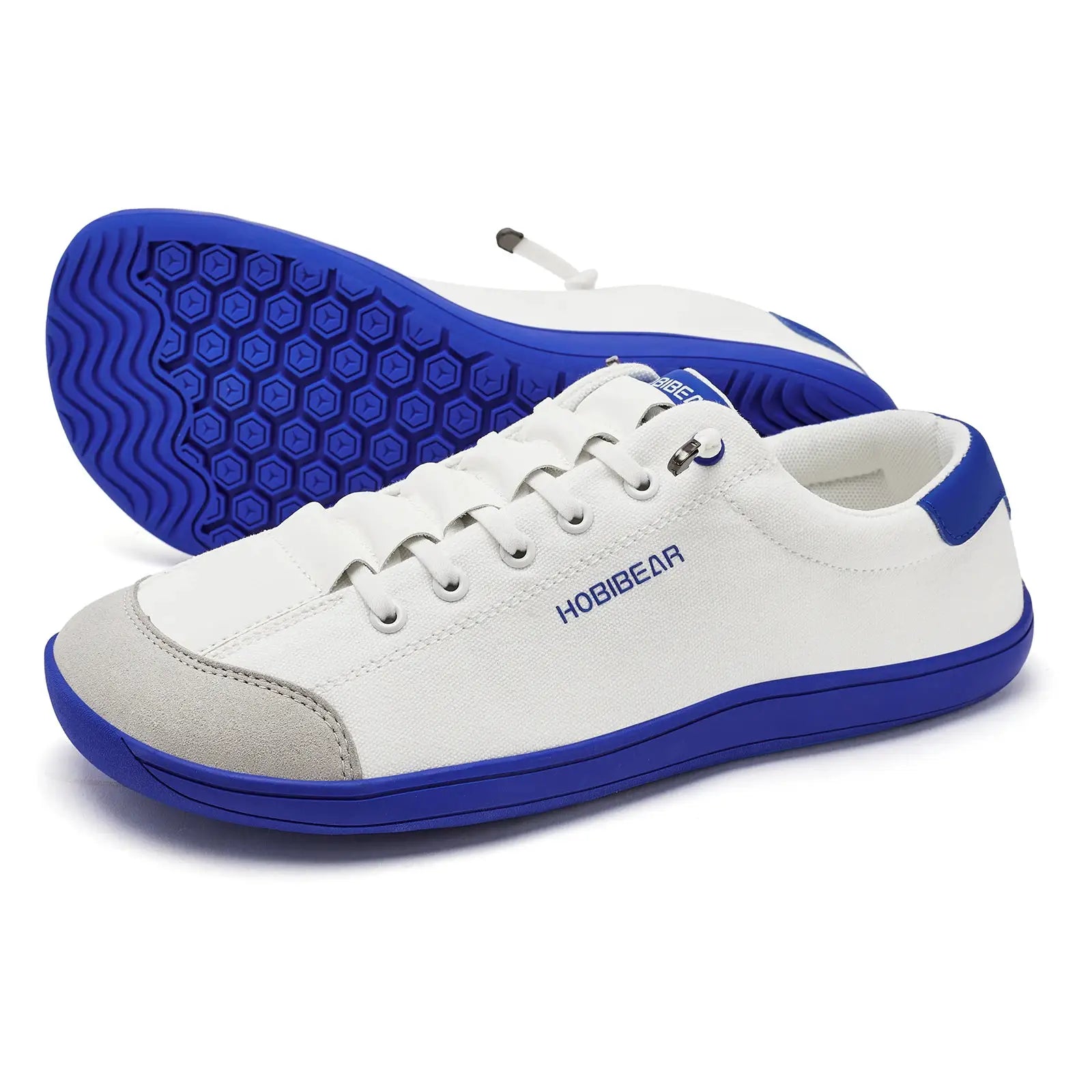 HOBIBEAR wide-toe canvas sneakers, white with blue sole, unisex minimalist barefoot shoes