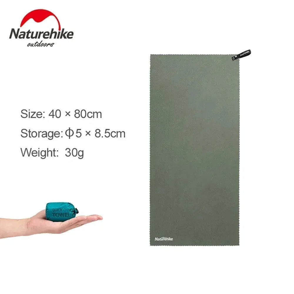 Naturehike outdoor quick-drying microfiber towel set; olive-green full towel and blue compact roll, 2 towels ultralight