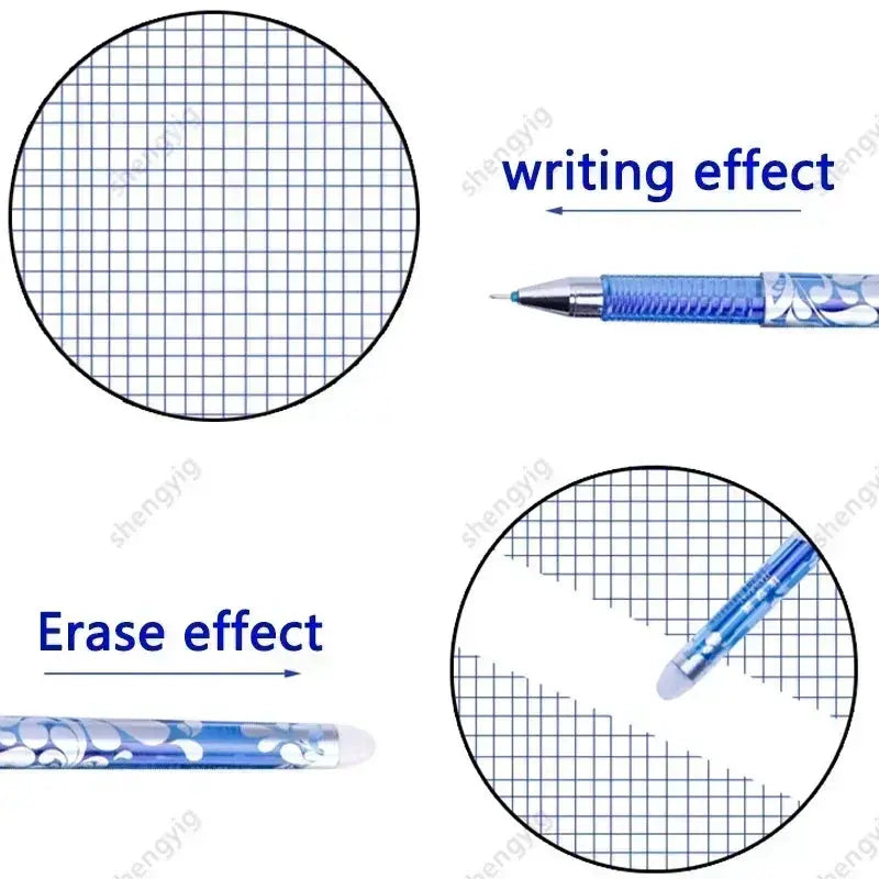 25-piece blue patterned erasable gel pen set for notebooks and school use