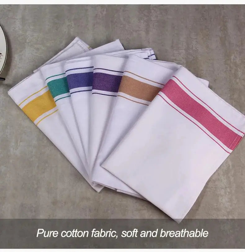 Cotton kitchen towels six-pack with colorful stripe borders