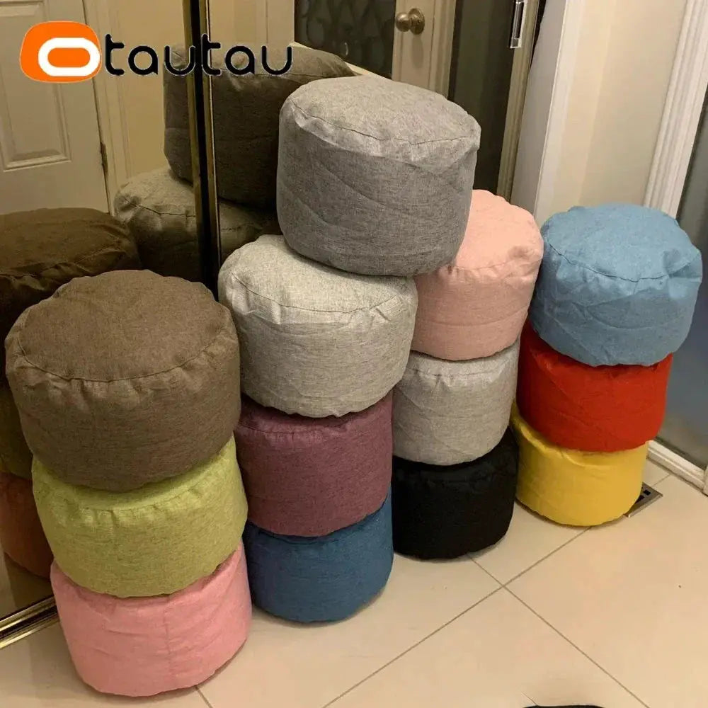 OTAUTAU linen bean bag poufs in a colorful set of round cushions