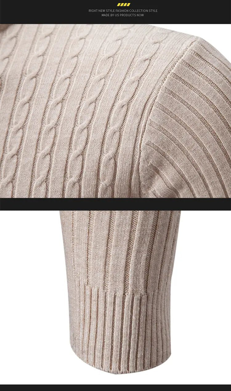 Simples Market men's beige cable-knit turtleneck sweater with ribbed cuffs