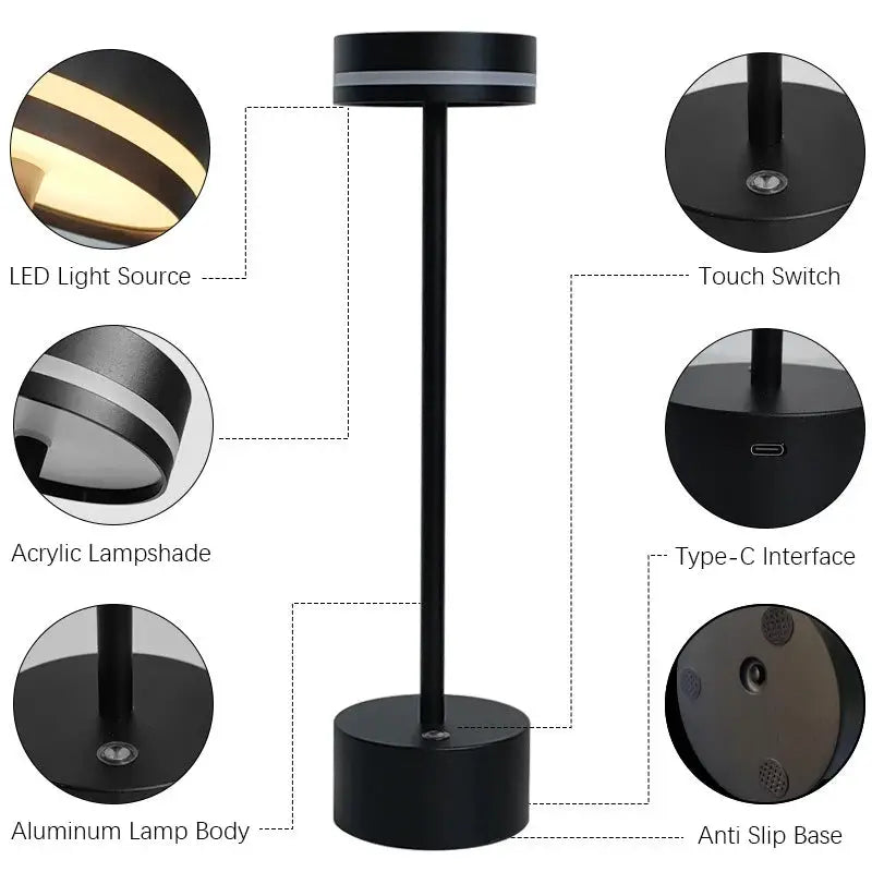 Touch small night light desk lamp by Simples Market with aluminum body, acrylic lampshade, LED light, USB-C port