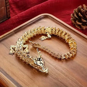 3D alloy golden dragon statue with movable limbs, coiled desktop decor