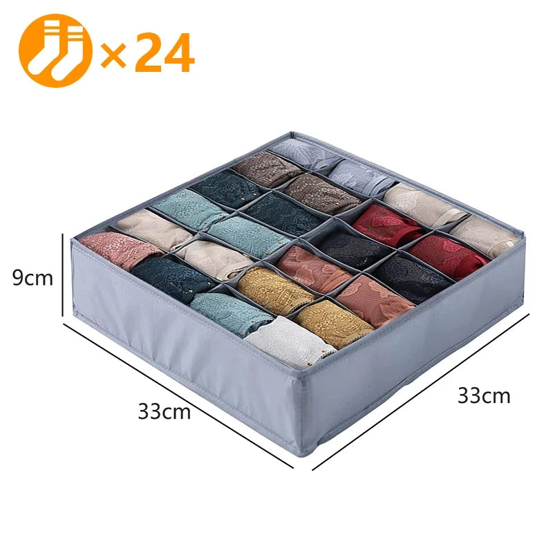 Simples Market gray 24-compartment underwear and sock organizer box for wardrobe drawers (33x33x9 cm)