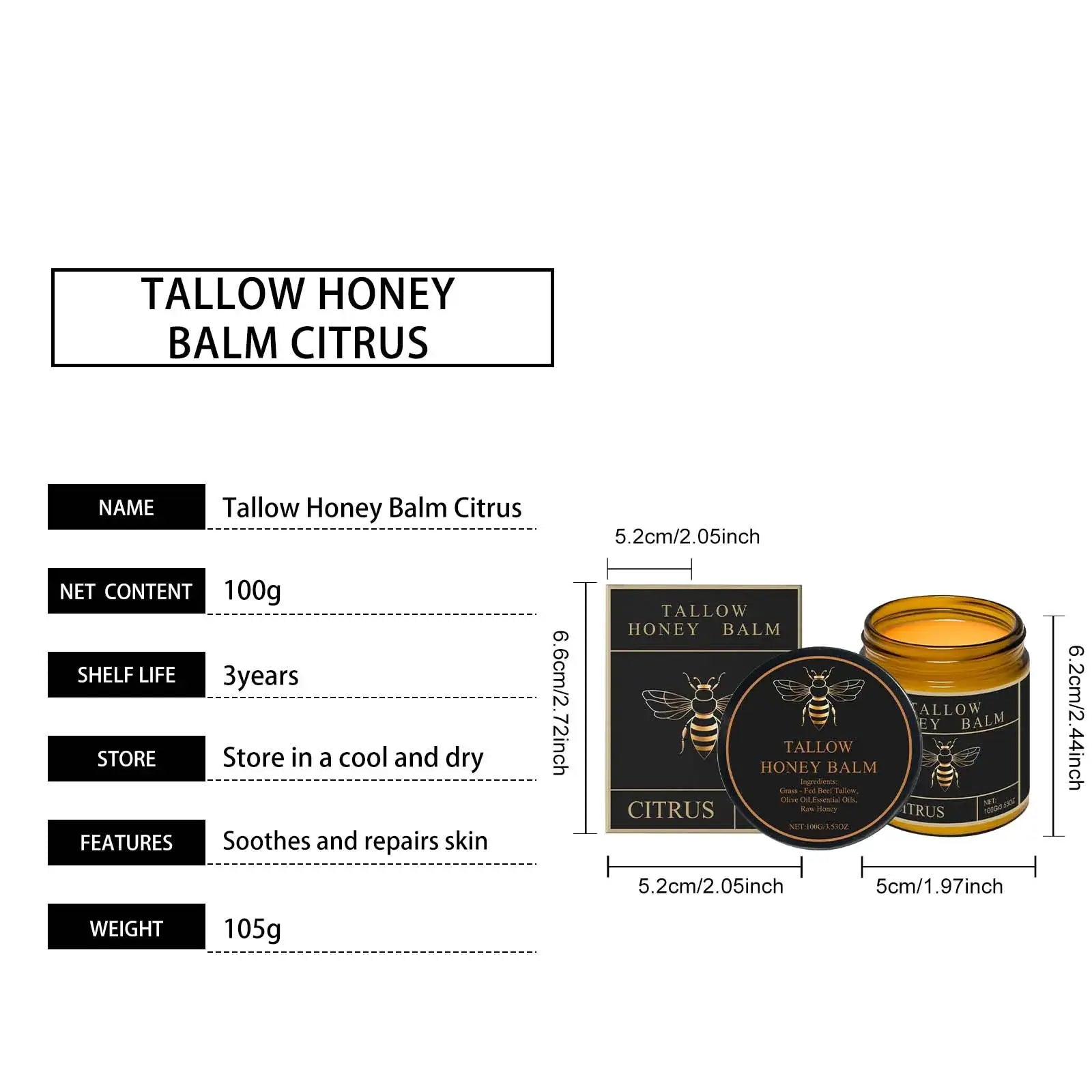 PureGlow Naturals Beef Tallow Honey Cream Glow Deep Hydration Elasticity Boost Brightening Firming For Face And Body