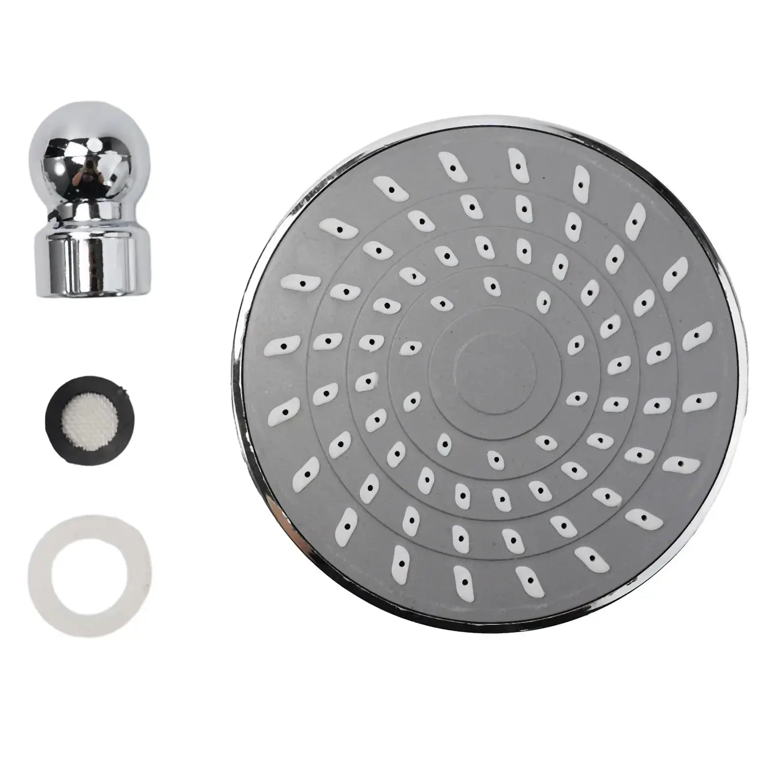Simples Market adjustable rainfall shower head set with chrome finish and wall-mount, includes connector ball and washers