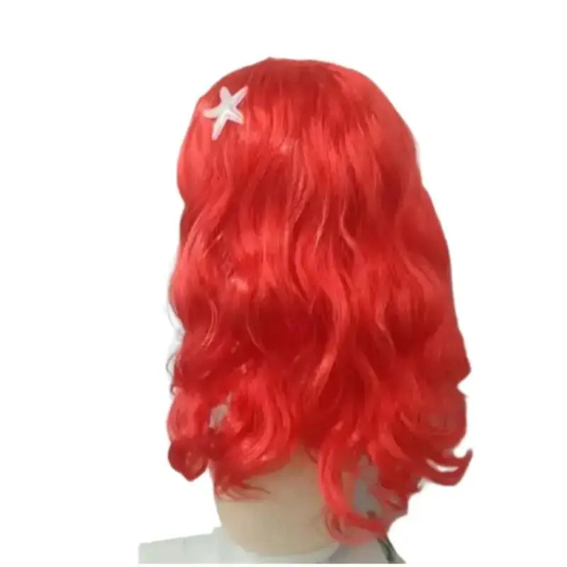 Mermaid wig for girls, red long wavy synthetic hair with starfish hair clip, Simples Market