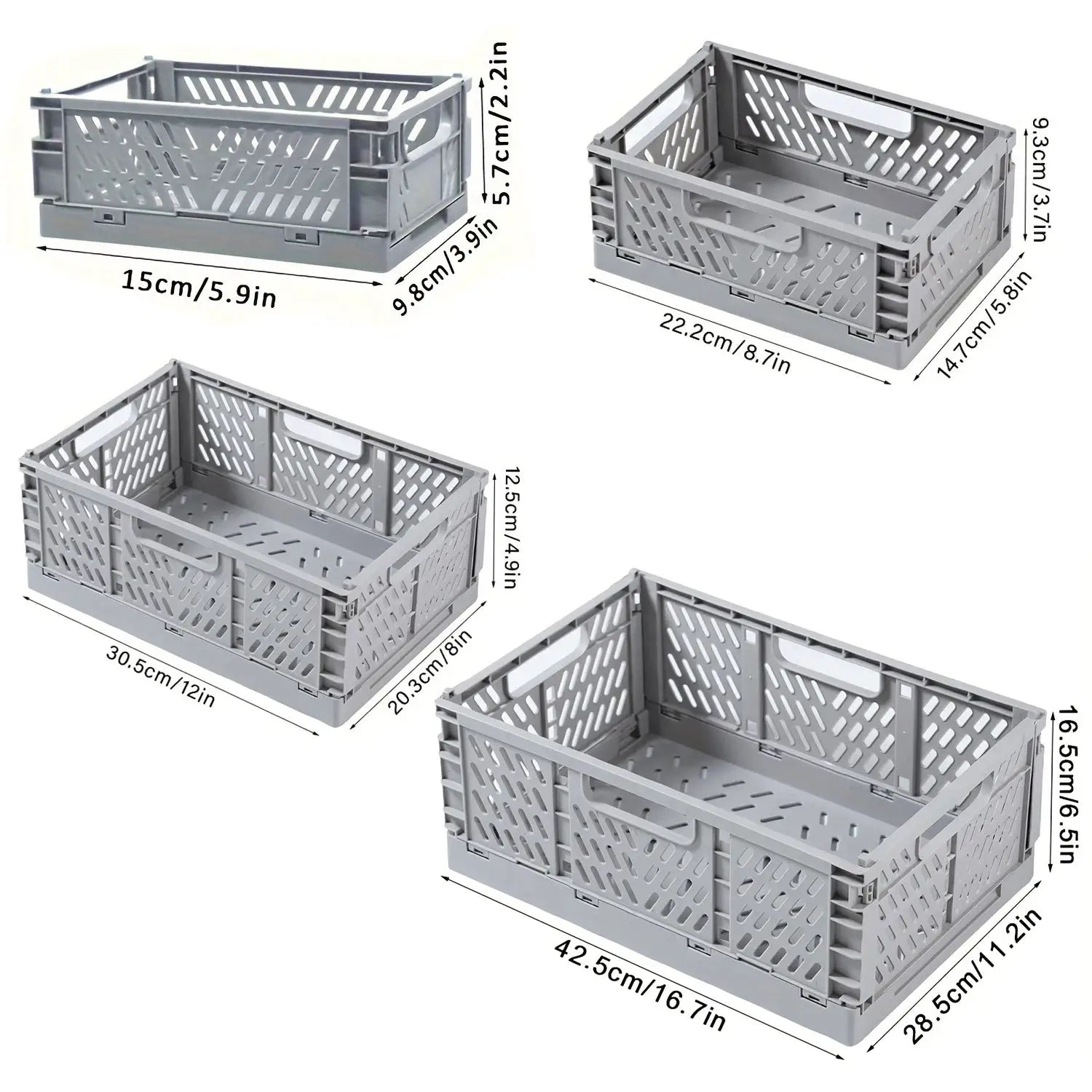 Simples Market plastic foldable storage crate gray, portable, stackable organizer for makeup, jewelry and toys