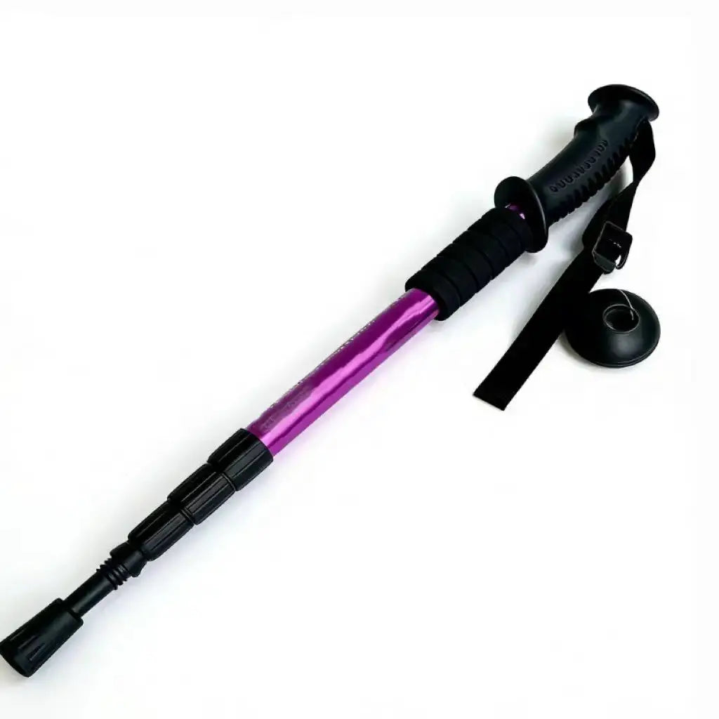 Simples Market ultralight trekking pole, foldable purple shaft, black foam grip and wrist strap