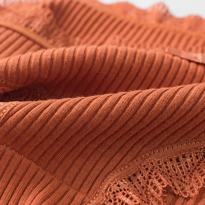 4-pack Simples Market lace bikini panties in rust orange with wavy trim and delicate lace edge