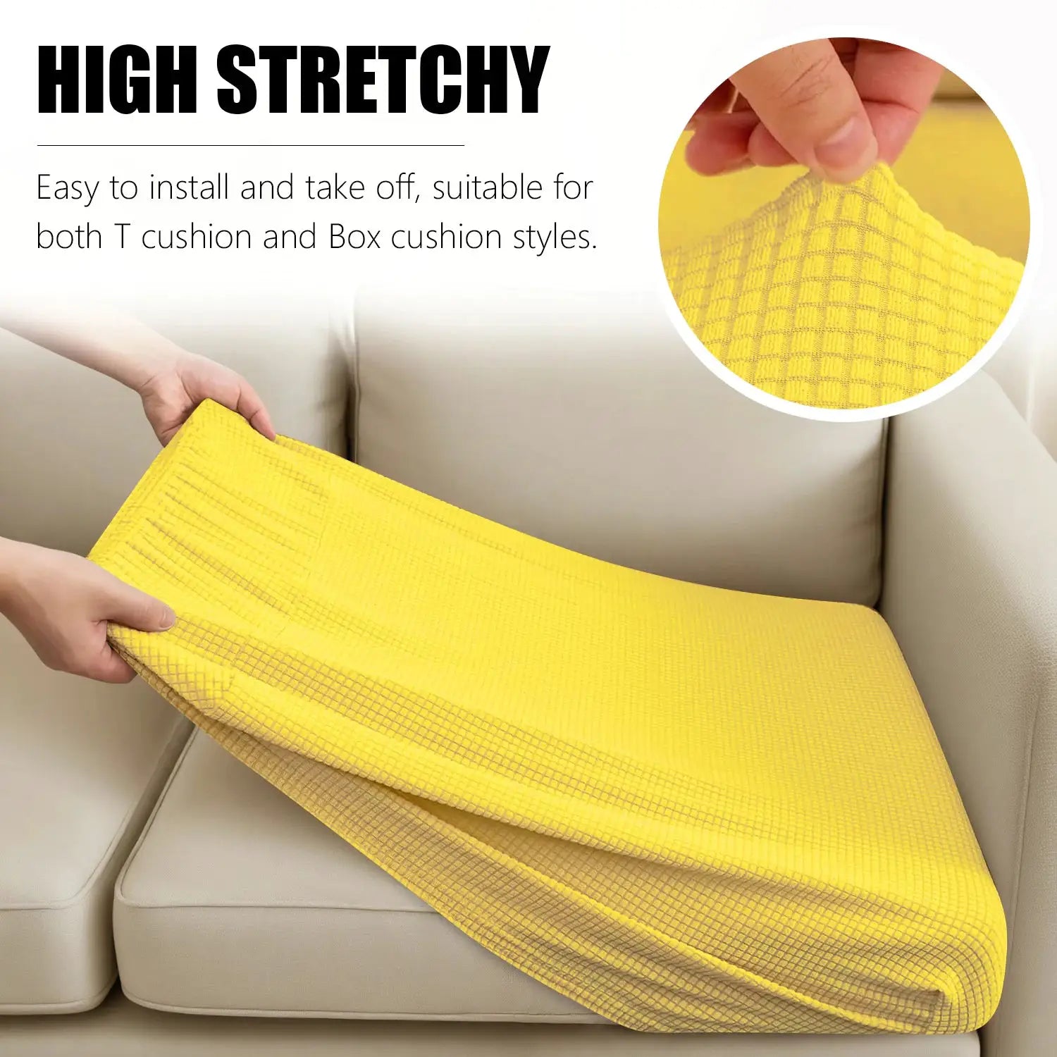 Simples Market sofa cushion cover set in yellow jacquard; high-stretchy, waterproof slipcover for 1-4 seats