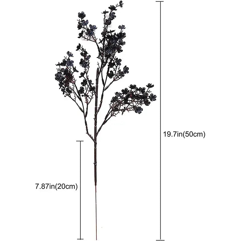 Artificial cherry blossom gypsophila faux branch, quarter pack for DIY wedding bouquets, dark foliage, 50 cm tall.