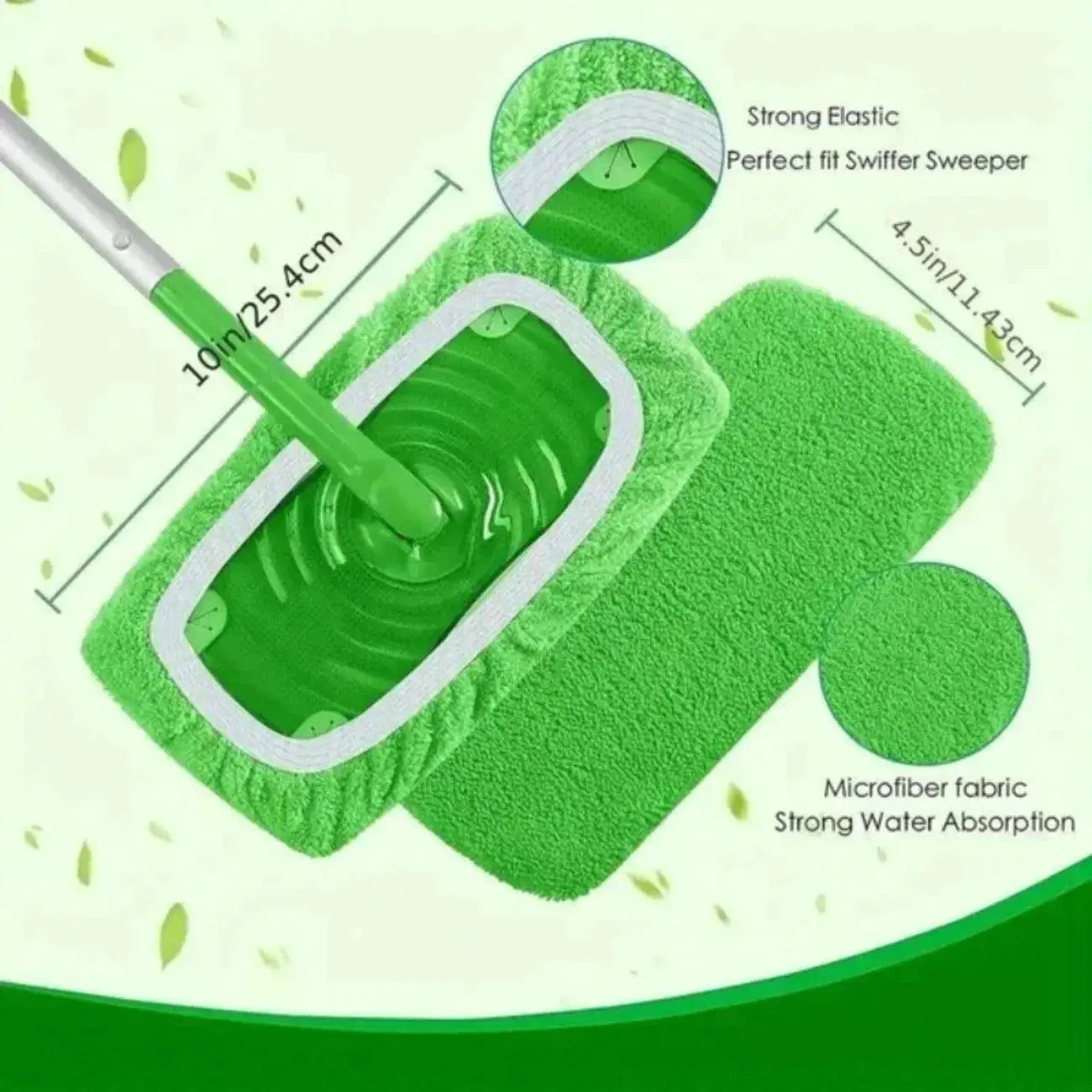 Mop cover set - 6-pack green microfiber flat mop pads for dusting and wet mopping