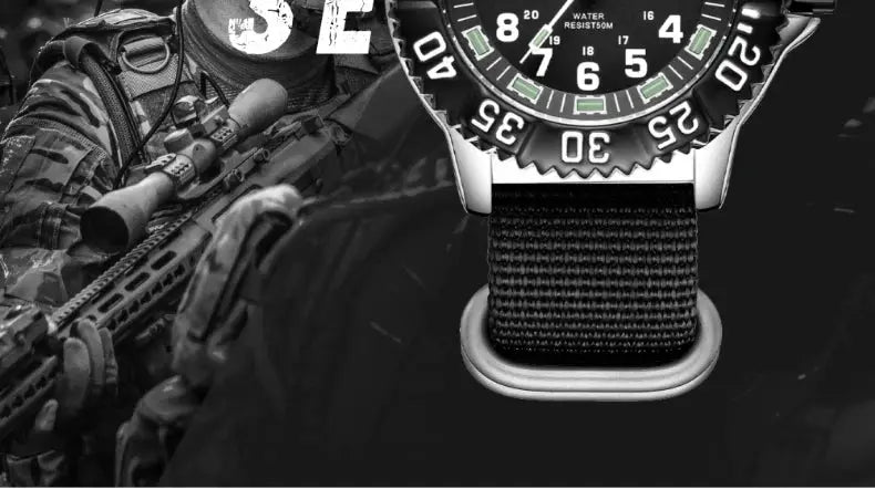 Addies Dive Men’s Quartz Watch with black dial and fabric strap
