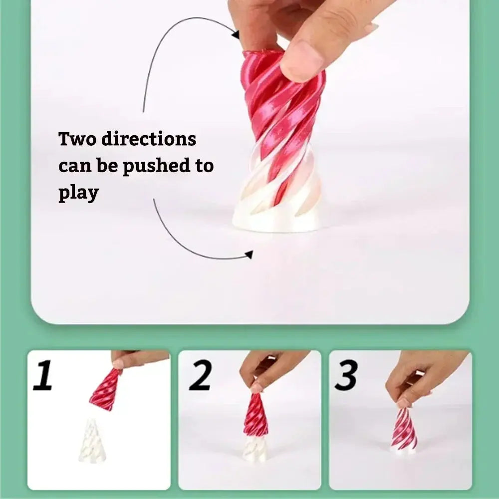 3D-Printed helix screw rotating toy by Simples Market, red and white spiral sculpture with dual-direction twist