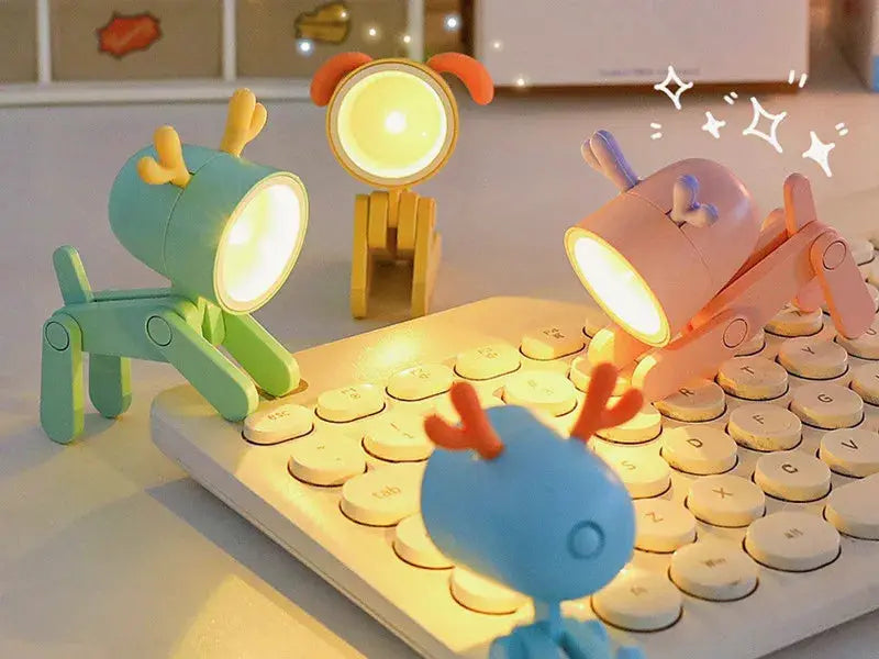 Set of four pastel LED mini night light foldable animal desk lamps for kids' rooms