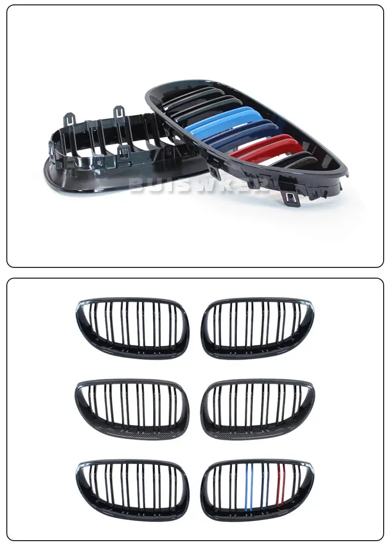 Simples Market BMW E60/E61 kidney front bumper grilles, gloss black double-slat, 6-piece set