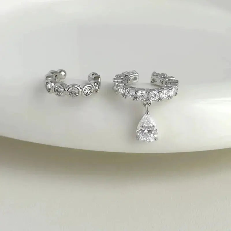 Silver Zirconia Pearl Clip On Earrings For Women Geometric Ear Cuff Without Piercing Fashion Jewelry Gift
