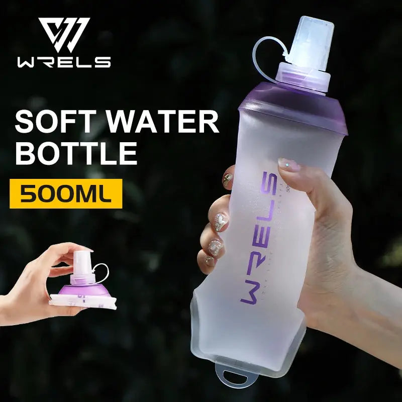 WRELS 500ml soft folding TPU water bottle with purple cap, frosted translucent body, Simples Market