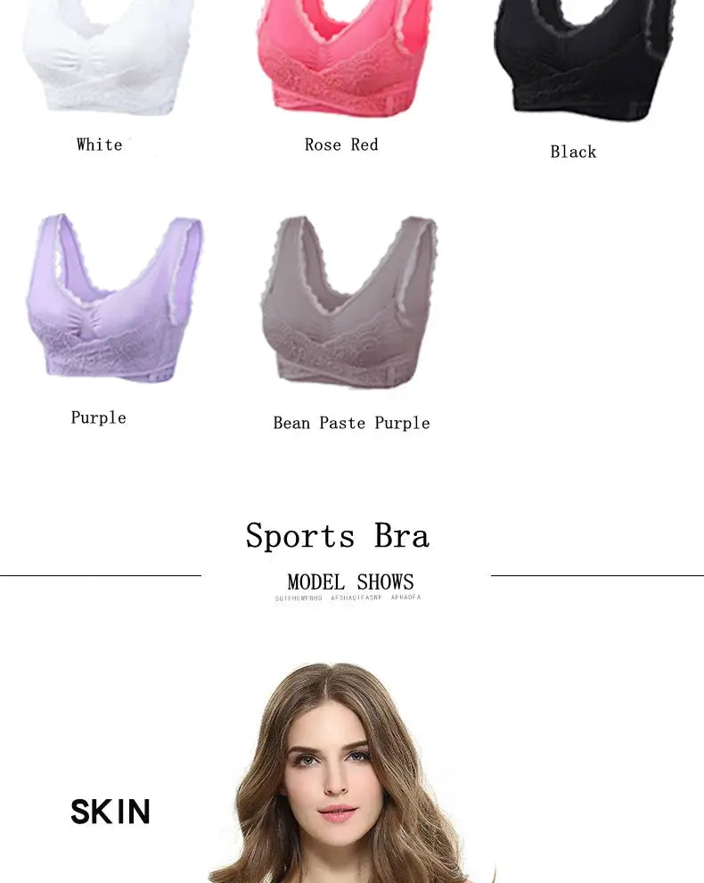 Sports bra set by Simples Market, lace cross-side-buckle bralette in White, Rose Red, Black, Purple, Bean Paste Purple
