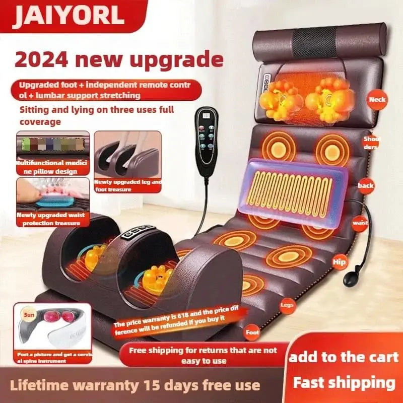 Electric full-body massage mattress with heating and remote control, brown leather cushion by Jiayorl