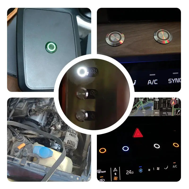 Simples Market ultra-short LED light switch, metal push button with wiring, waterproof, green LED ring, 19/22/25/30mm.