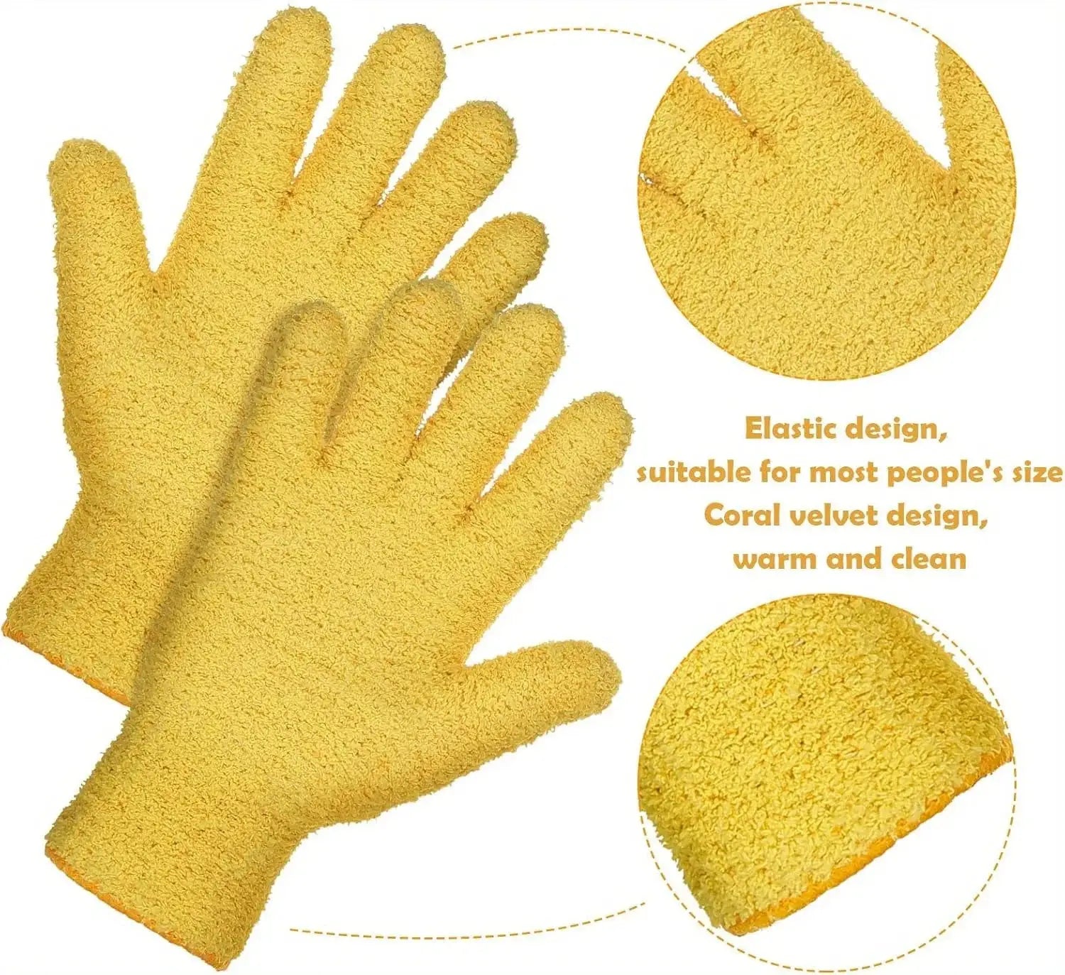Microfiber dusting gloves, Simples Market, yellow coral velvet design, stretchy and breathable