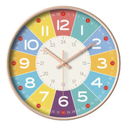 8-inch silent teaching time clock for kids by Simples Market, colorful analog wall clock with bright numbered segments.
