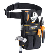 TKIGZNW pocket tool pouch - black heavy-duty tool bag with 6 pockets, 9 screwdriver loops and orange stitching