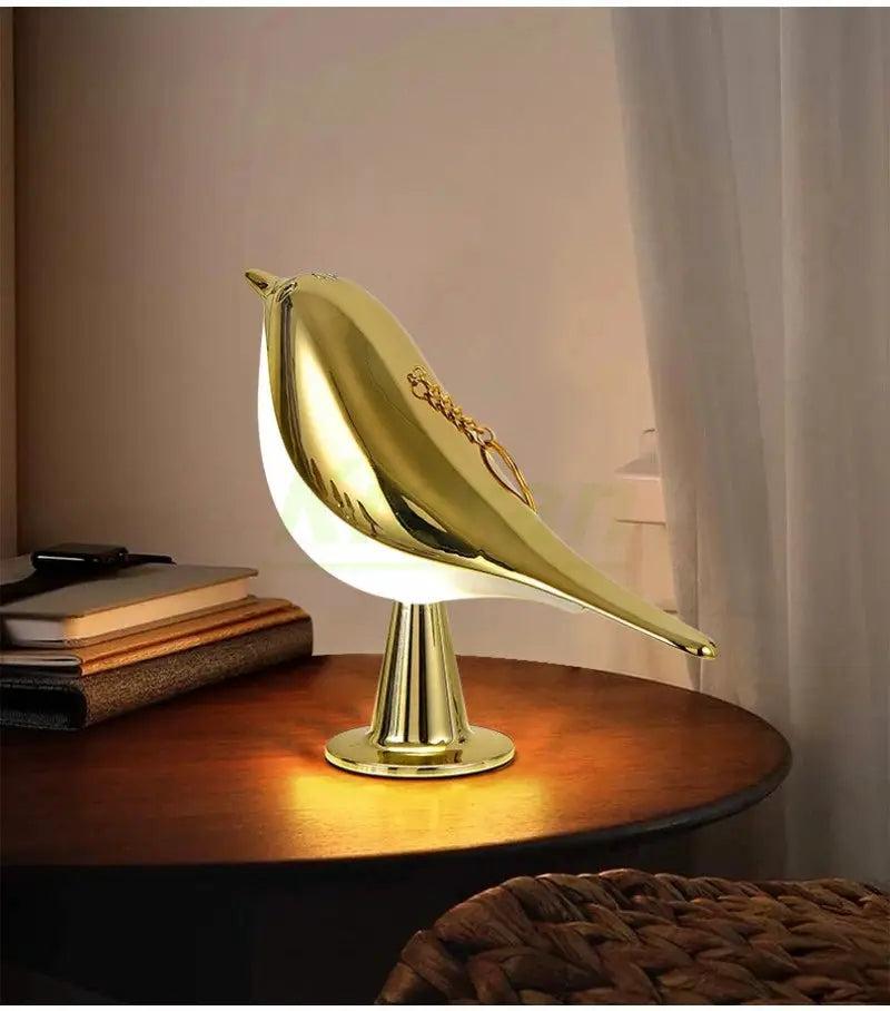 Simples Market Nordic Magpie LED desk lamp in gold with white body and touch control