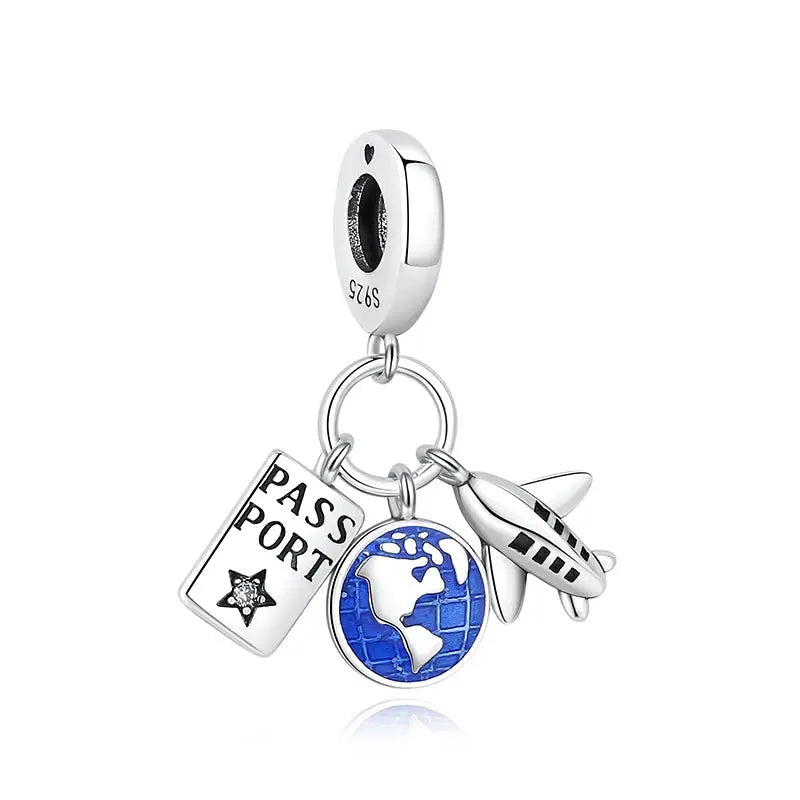 925 Sterling Silver Travel Theme Charms Beads London Bus Paris Suitcase Sam Panda Bracelets Necklaces Women DIY Jewelry