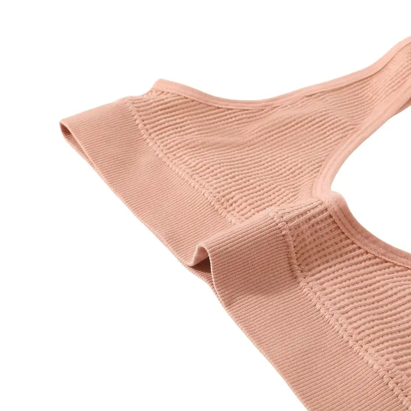 Peach ribbed seamless bralette crop top, non-wire, deep-U shape, comfy lingerie for ladies, sizes M-XL